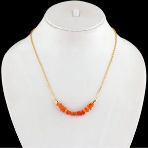 NIB Raw Carnelian Chip Beaded Necklace; Real Raw Carnelian Crystal Gemstone Boho
